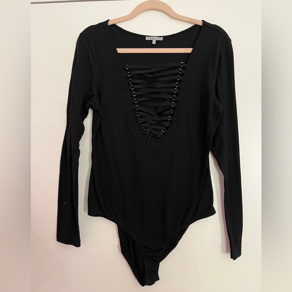 Charlotte Russe Black Strappy Detail Bodysuit